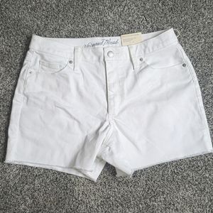 White, high-rise midi shorts